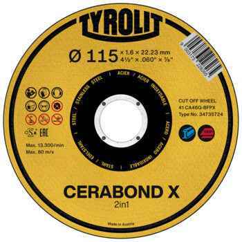 Disco de Corte Plano Premium 41F 115x1,6x22,23 CA46Q-BFPX TYROLIT - Caixa 25 unidades