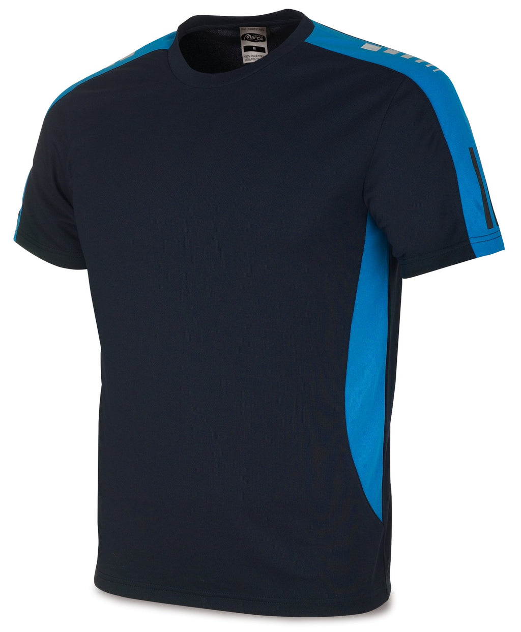 T-shirt técnica azul-marinho com lateral azul-royal poliéster 150 g