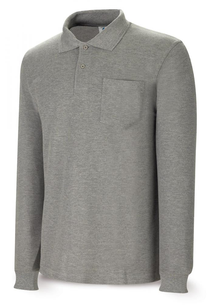 Polo Basic cinzento 100% algodão 200 g manga comprida