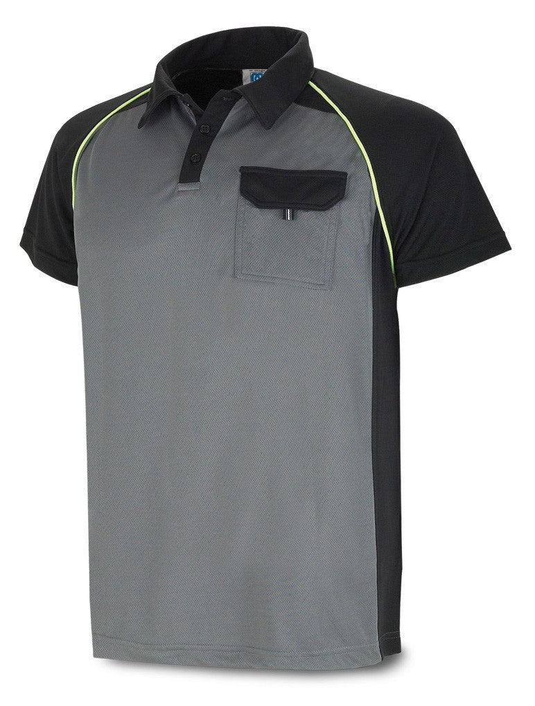 Polo técnico cinzento/preto poliéster 135 g