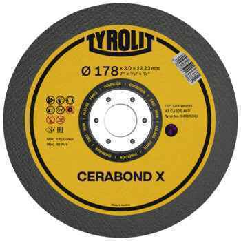 Disco de Corte Centro Côncavo CERABOND X 42F 178x3x22,23 CA30S-BFP TYROLIT - Caixa 25 unidades