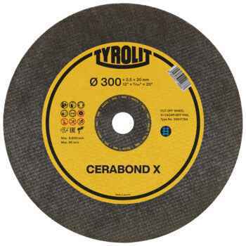 Disco Reto Reforçado Premium CERABOND X Corte de Carril 41F 300x3,5x20 CA24R-BFPRAIL 100 TYROLIT - Caixa 10 unidades