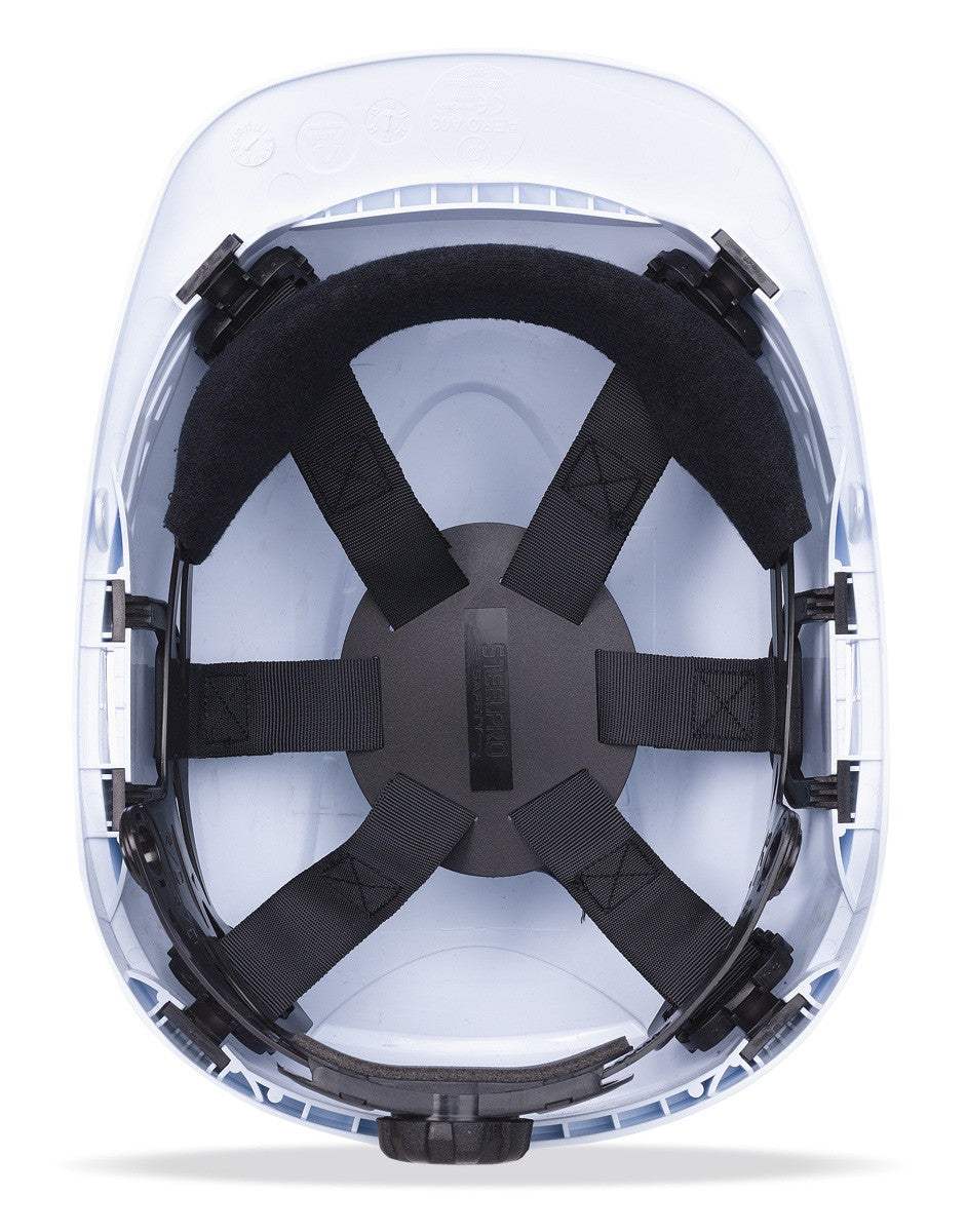 Capacete de proteção ventilado Thor branco com roquete e arnês têxtil de 6 pontos, vista 2
