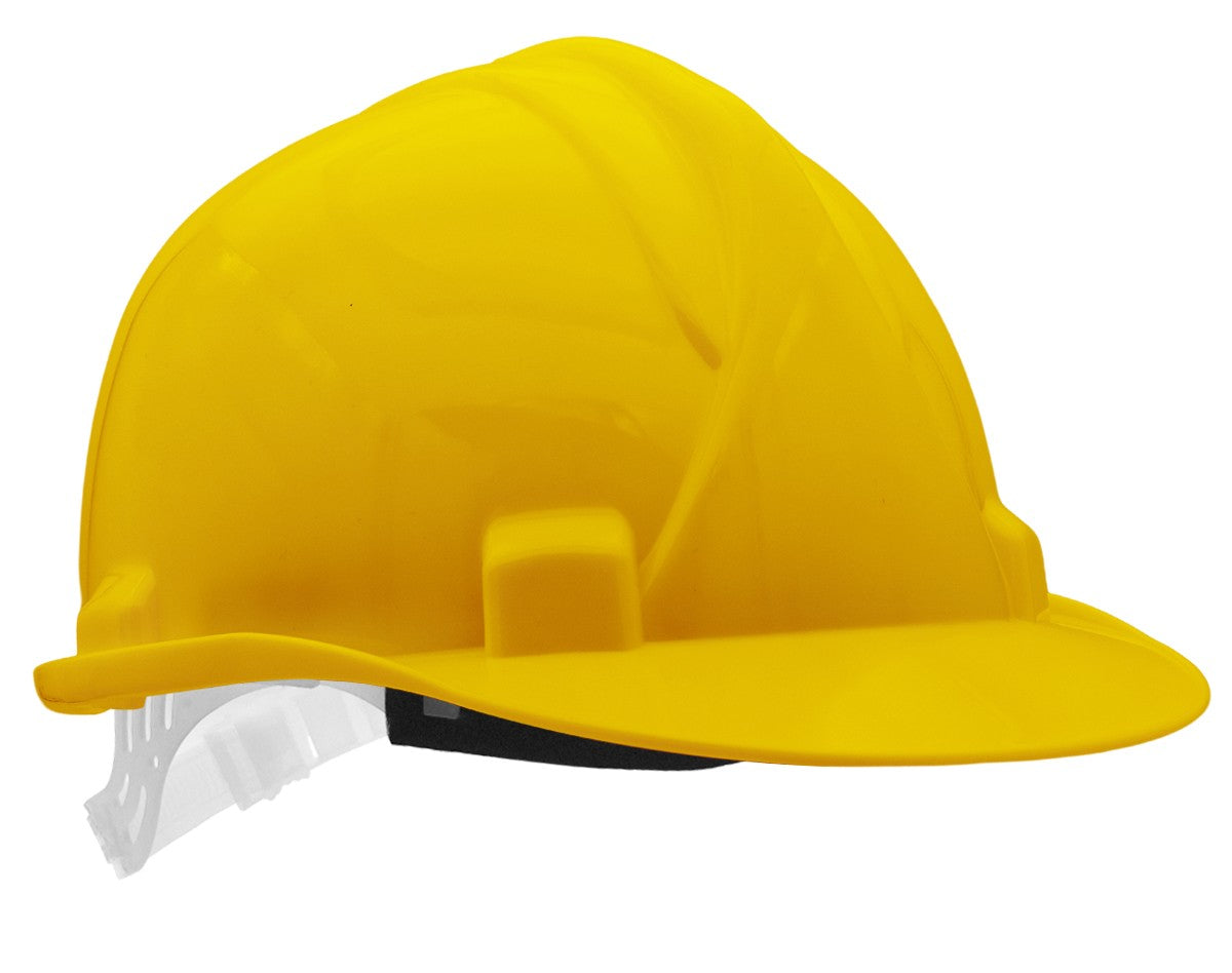 Capacete de proteção com fecho de fita amarelo