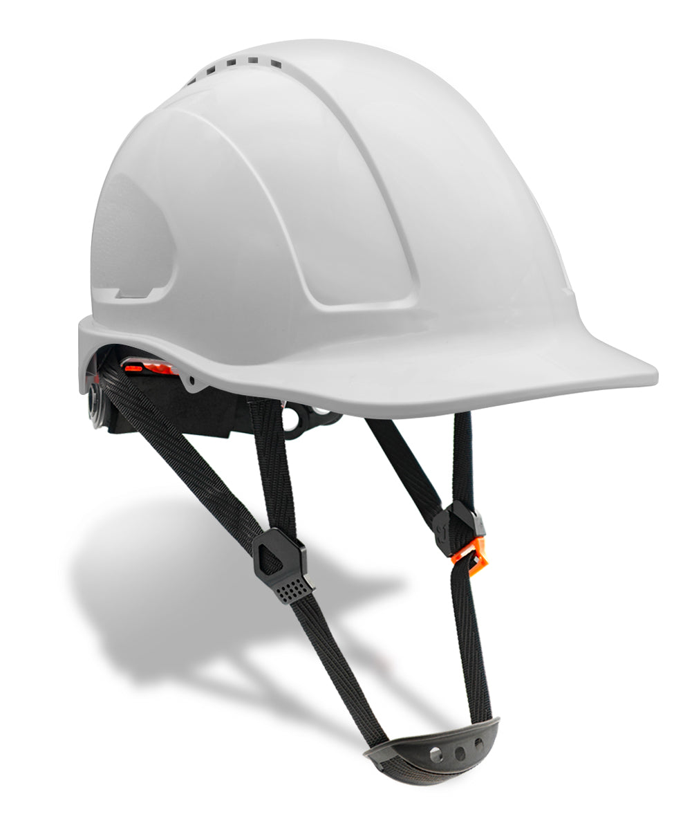 Capacete de proteção ABS New Mountain branco com roquete, arnês têxtil de 6 pontos e jugular