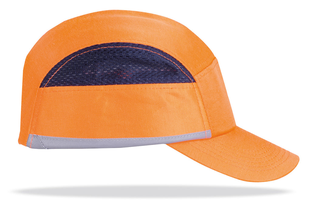 Boné de proteção antipancada Bumper Pro Fluor laranja de alta visibilidade com bandas refletoras e grelhas de ventilação