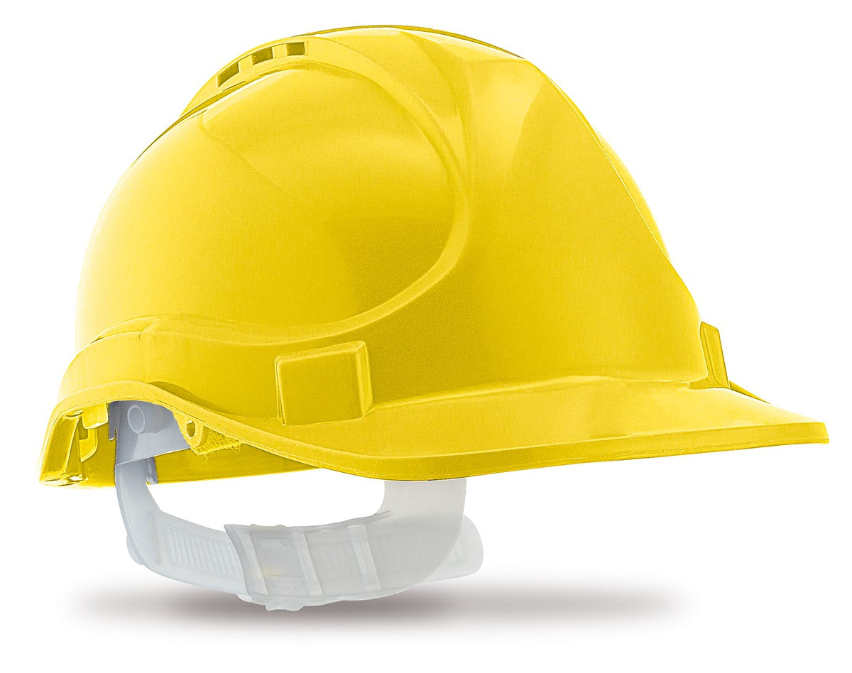 Capacete de proteção Strike com fecho de fita amarelo