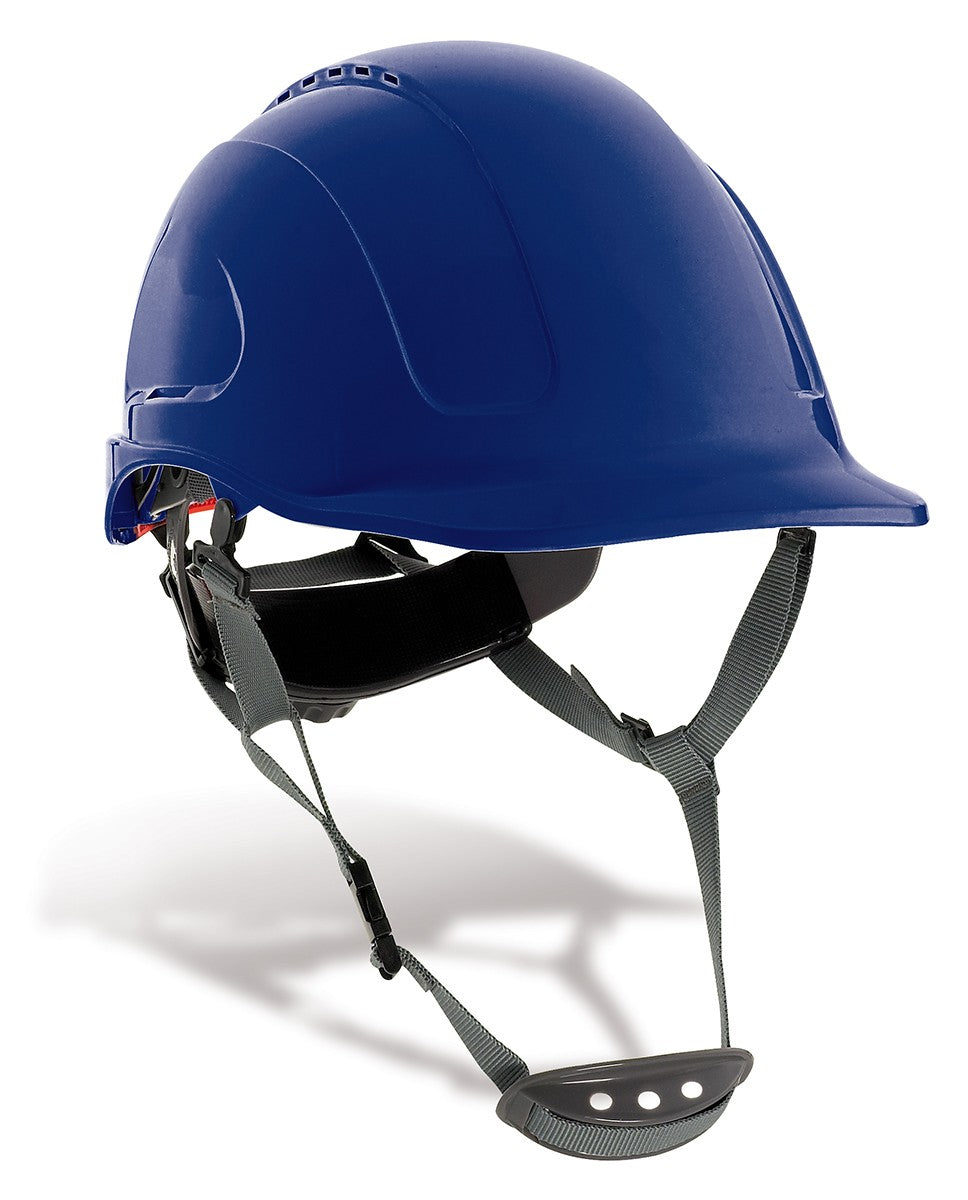 Capacete de proteção ABS Mountain azul com roquete, arnês têxtil de 6 pontos e jugular