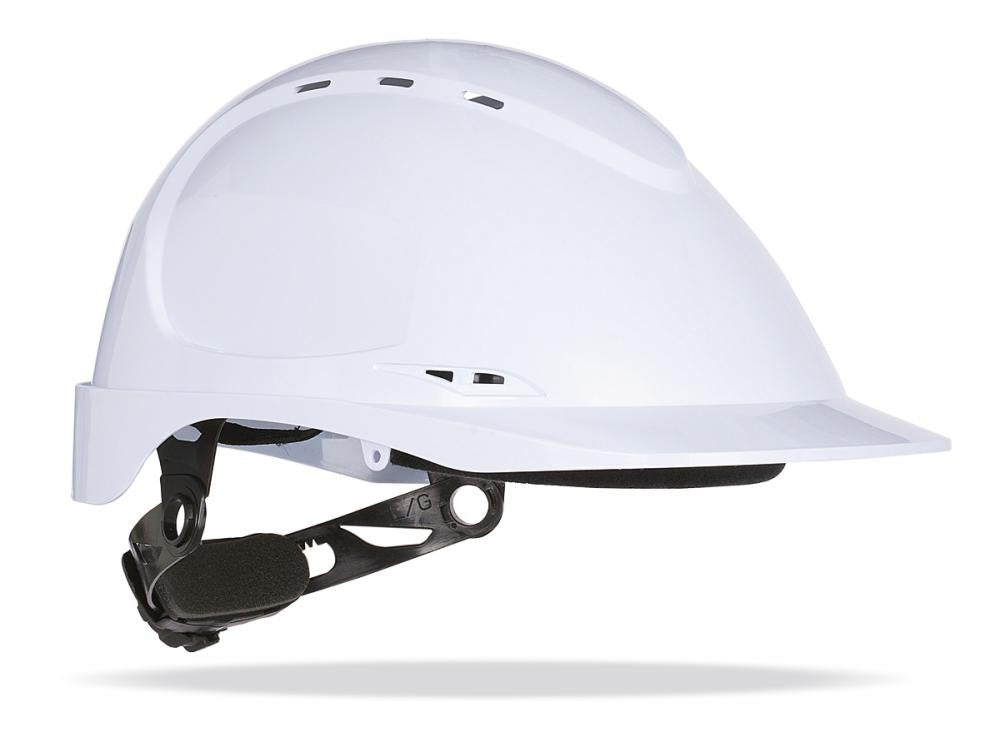 Capacete de proteção ventilado Thor branco com roquete e arnês têxtil de 6 pontos