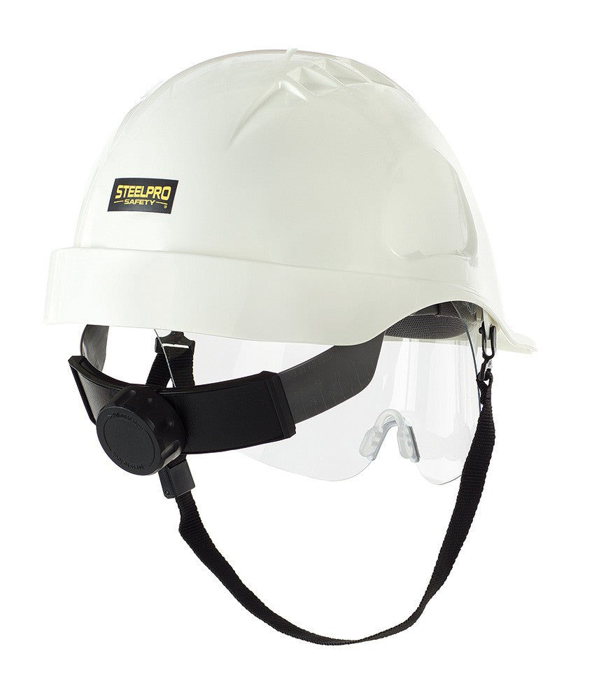 Capacete de proteção eletricamente isolante Vision branco com viseira retrátil e roquete, vista 3