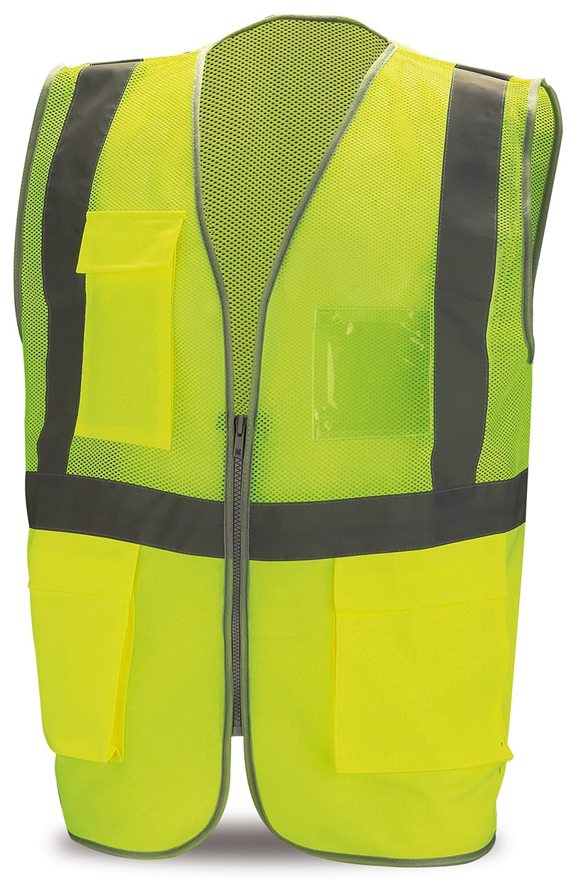 Colete de alta visibilidade em malha/rede Esvet amarelo com vários bolsos 120/50 g