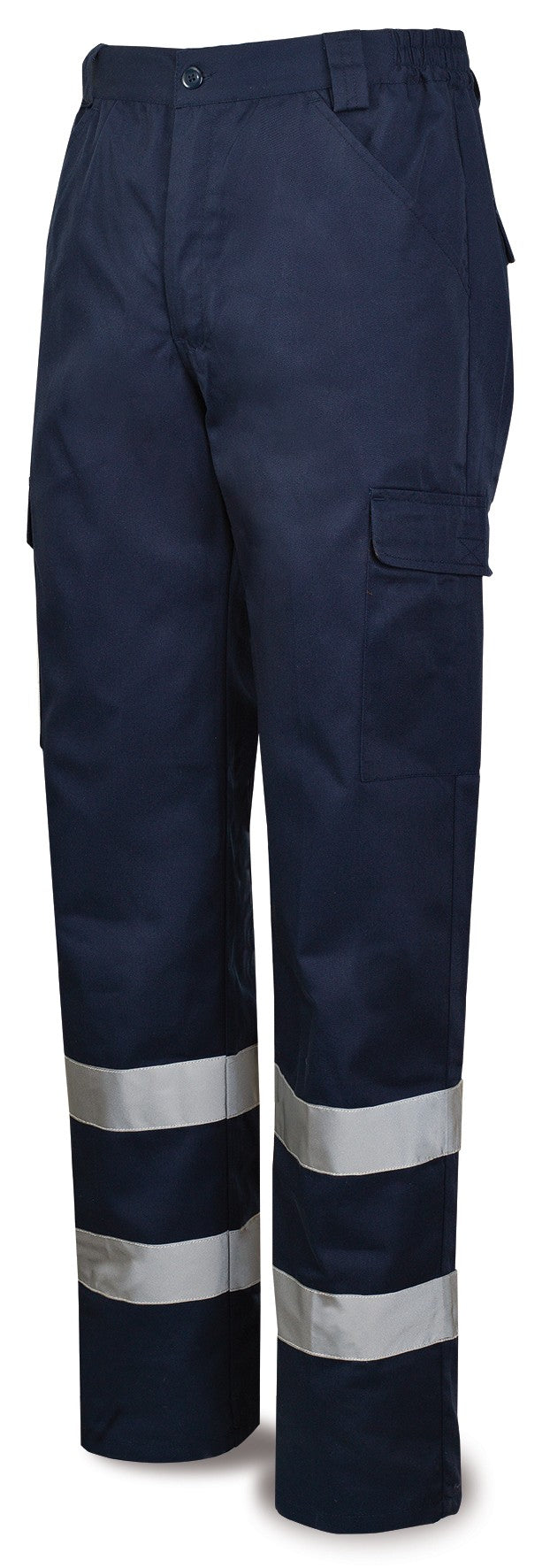 Calças azul-marinho poliéster/algodão 200 g com bandas refletoras