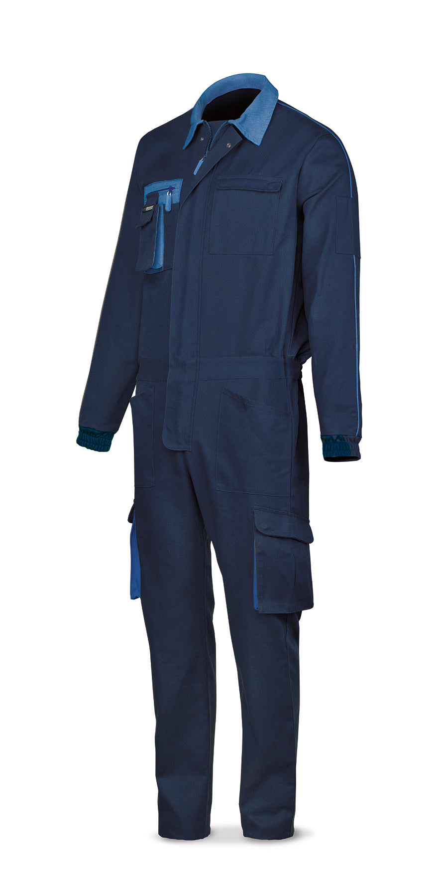 Fato-macaco azul-marinho algodão 270 g com vários bolsos