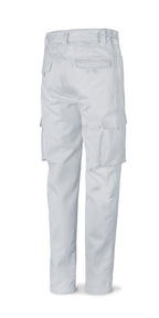 Calças brancas poliéster/algodão 245 g com vários bolsos, vista 2