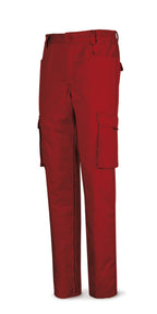 Calças vermelhas poliéster/algodão 245 g com vários bolsos