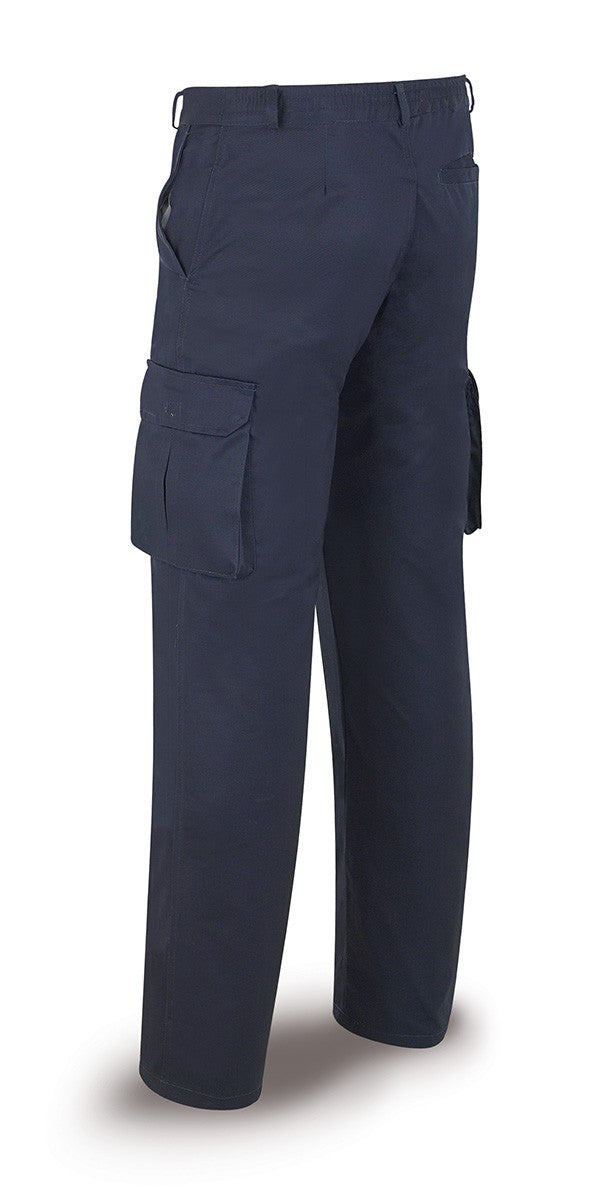 Calças azul-marinho poliéster/algodão 245 g com vários bolsos, vista 2