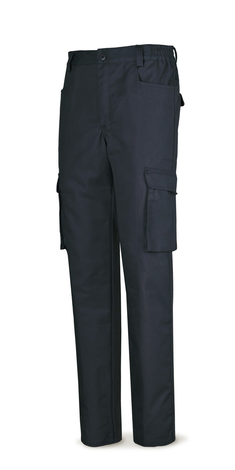Calças azul-marinho poliéster/algodão 245 g com vários bolsos
