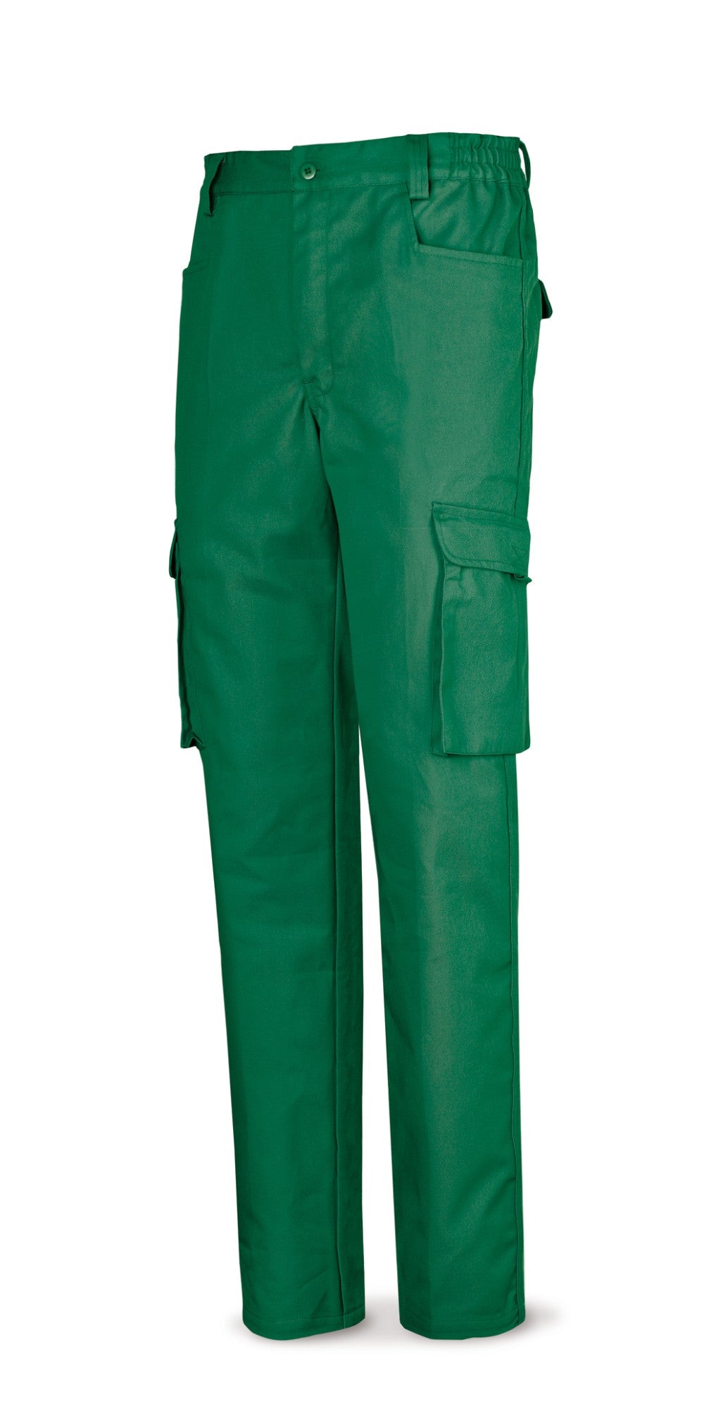 Calças verdes poliéster/algodão 245 g com vários bolsos