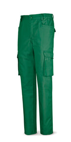 Calças verdes poliéster/algodão 245 g com vários bolsos