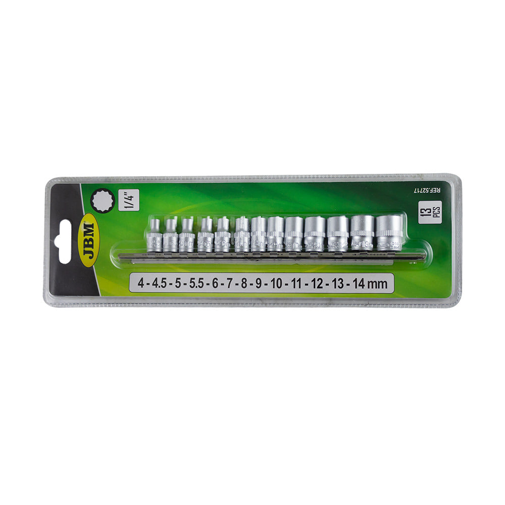 Conjunto de 13 Soquetes de 12 Cantos 1/4" - JBM JBM, imagem do produto