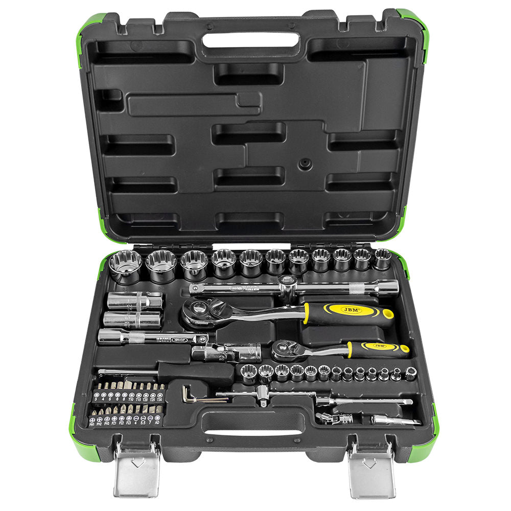 MALA de Ferramentas de 60 Peças com Soquetes Spline 1/2" e 1/4" – Acabamento Cromado - JBM JBM, imagem do produto