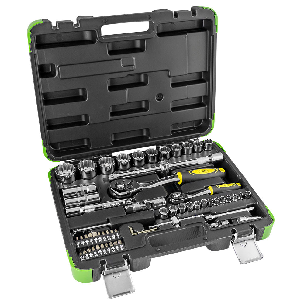 MALA de Ferramentas de 60 Peças com Soquetes Spline 1/2" e 1/4" – Acabamento Cromado - JBM JBM, imagem do produto