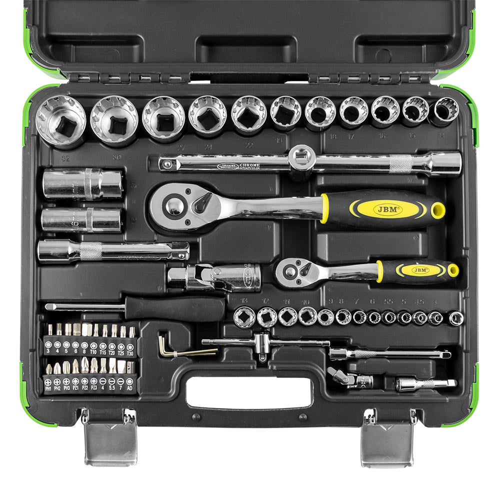 MALA de Ferramentas de 60 Peças com Soquetes Spline 1/2" e 1/4" – Acabamento Cromado - JBM JBM, imagem do produto