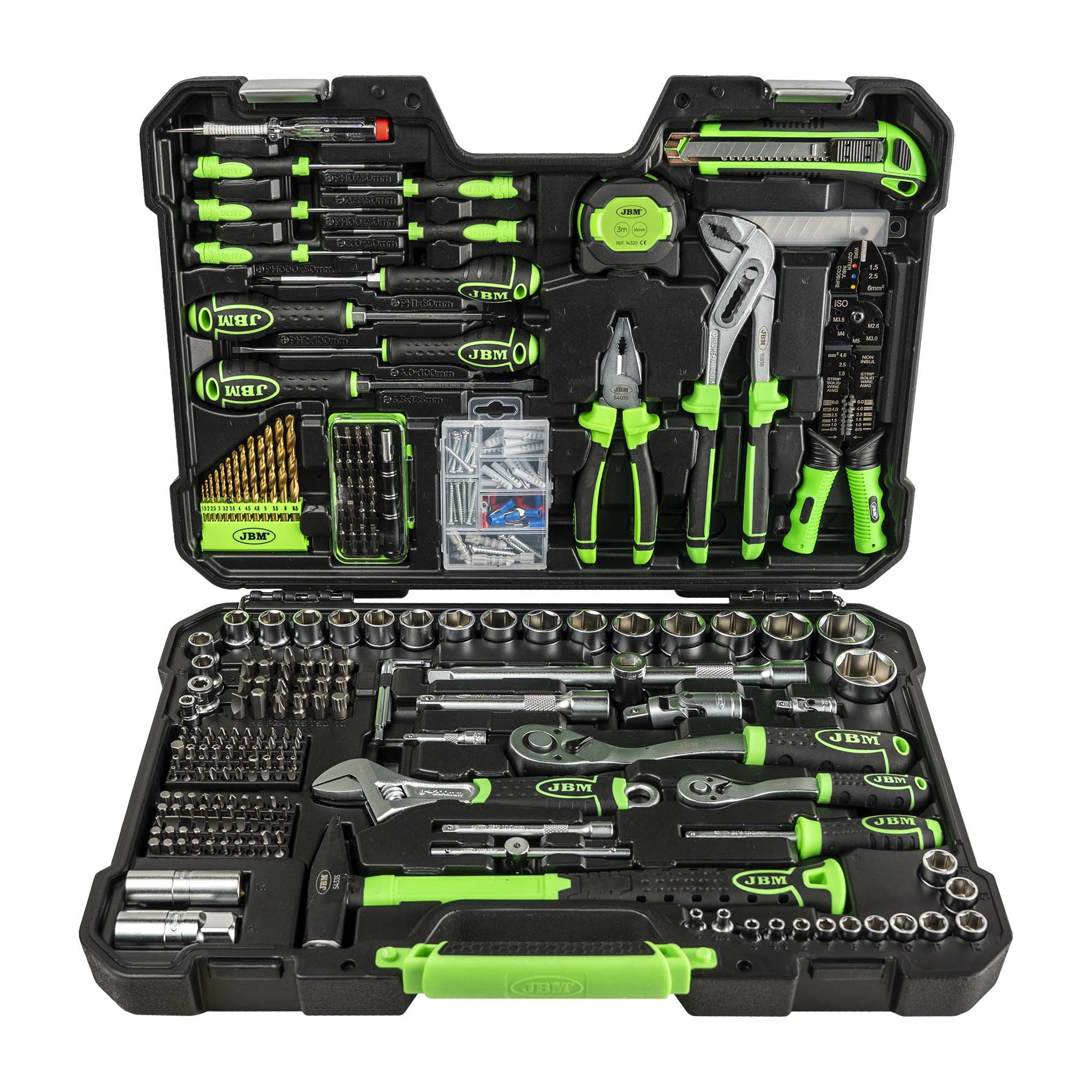 MALA de Ferramentas de 302 Peças com Soquetes Hexagonais de 1/2" e 1/4" – Acabamento Zincado - JBM JBM, imagem do produto
