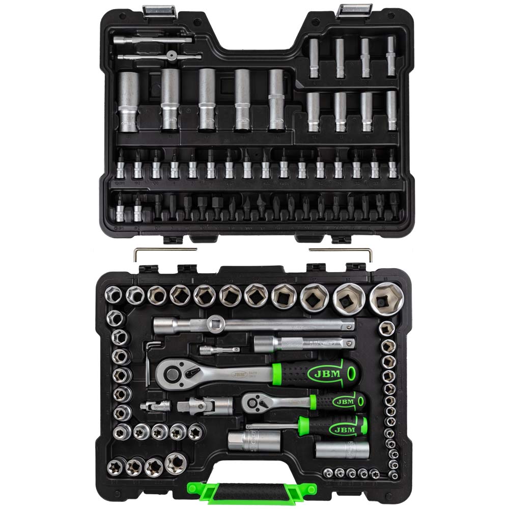 MALA de Ferramentas de 108 Peças com Soquetes Hexagonais de 1/4" e 1/2" – Acabamento Zincado - JBM JBM, imagem do produto