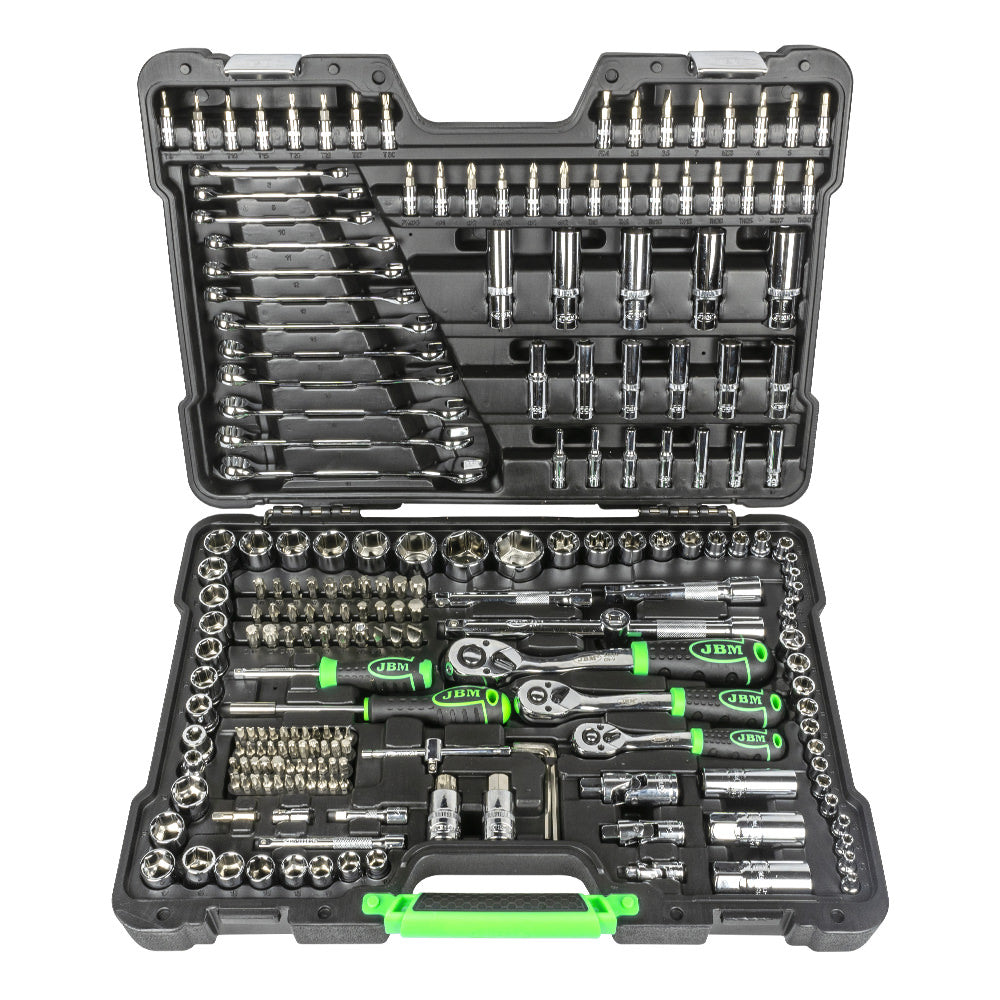 MALA de Ferramentas de 216 Peças com Soquetes Hexagonais de 1/4", 3/8" e 1/2" – Acabamento Cromado - JBM JBM, imagem do produto