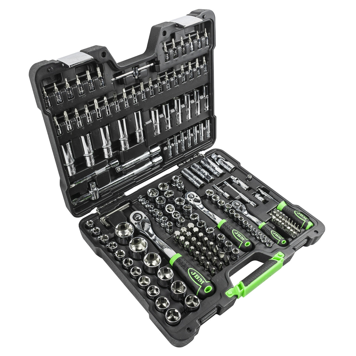 MALA de Ferramentas de 179 Peças com Soquetes Hexagonais de 1/4", 3/8" e 1/2" – Acabamento Cromado - JBM JBM, imagem do produto