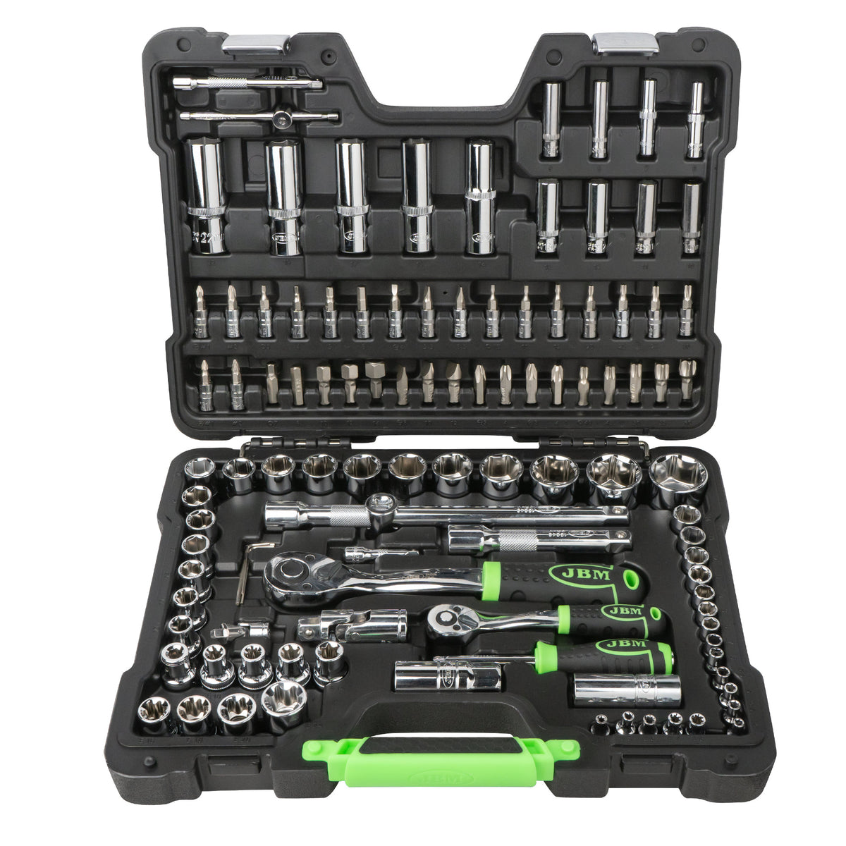 MALA de Ferramentas de 108 Peças com Soquetes Hexagonais de 1/4" e 1/2" – Acabamento Cromado - JBM JBM, imagem do produto