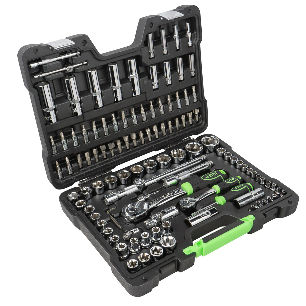 MALA de Ferramentas de 108 Peças com Soquetes Hexagonais de 1/4" e 1/2" – Acabamento Cromado - JBM JBM, imagem do produto