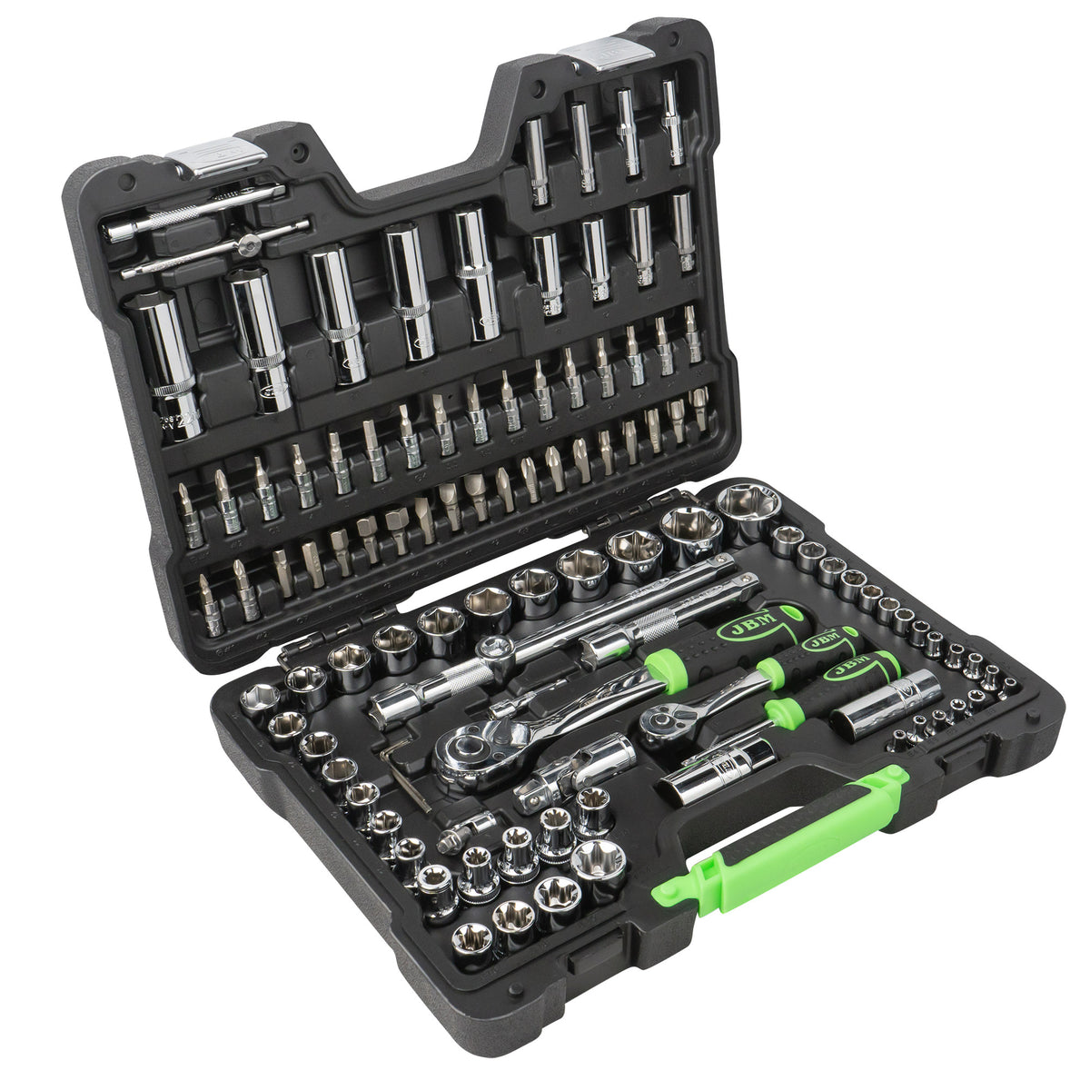 MALA de Ferramentas de 108 Peças com Soquetes Hexagonais de 1/4" e 1/2" – Acabamento Cromado - JBM JBM, imagem do produto