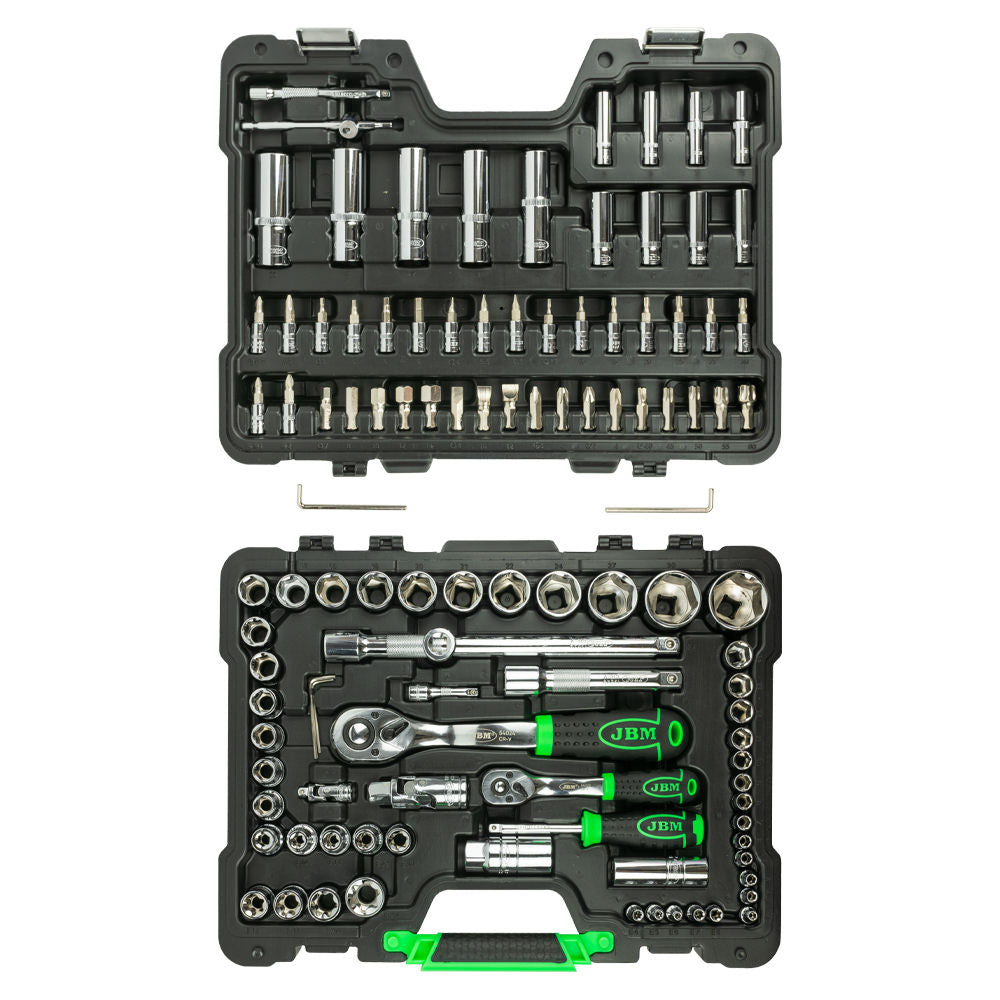 MALA de Ferramentas de 108 Peças com Soquetes Hexagonais de 1/4" e 1/2" – Acabamento Cromado - JBM JBM, imagem do produto
