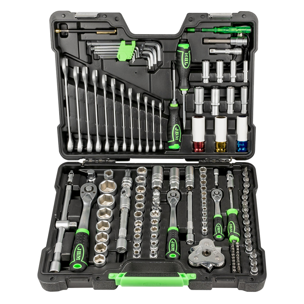 MALA de Ferramentas de 132 Peças com Soquetes Hexagonais de 1/2", 1/4" e 3/8" – Acabamento Zincado - JBM JBM, imagem do produto
