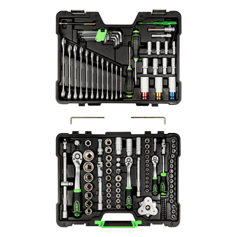 MALA de Ferramentas de 132 Peças com Soquetes Hexagonais de 1/2", 1/4" e 3/8" – Acabamento Zincado - JBM JBM, imagem do produto