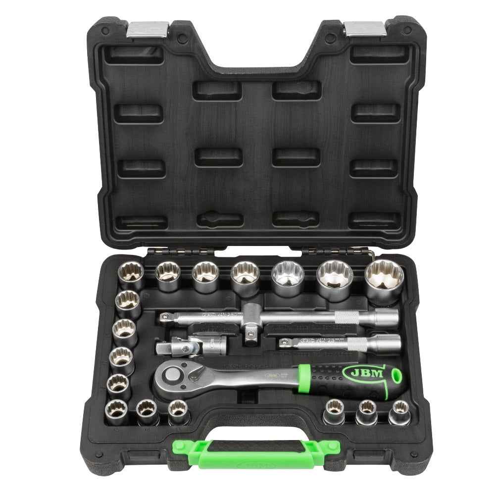 MALA de Ferramentas de 22 Peças com Soquetes de 12 Pontas 1/2" – Acabamento Zincado - JBM