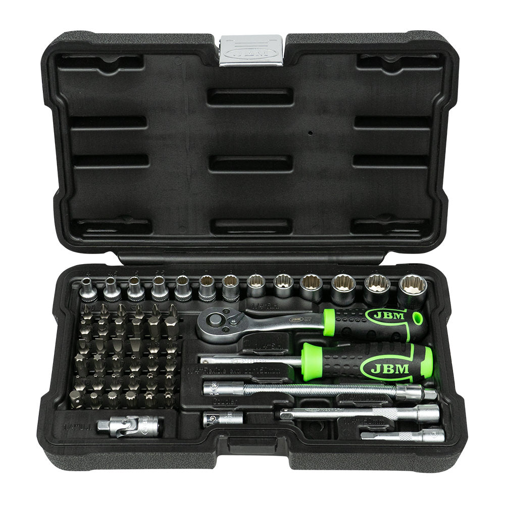 MALA de Ferramentas de 56 Peças com Soquetes de 12 Pontas 1/4" – Acabamento Zincado - JBM JBM, imagem do produto