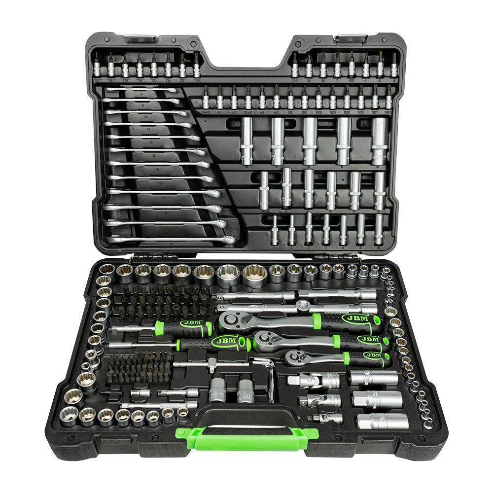MALA de Ferramentas de 216 Peças com Soquetes de 12 Pontas de 1/4", 3/8" e 1/2" – Acabamento Zincado - JBM JBM, imagem do produto