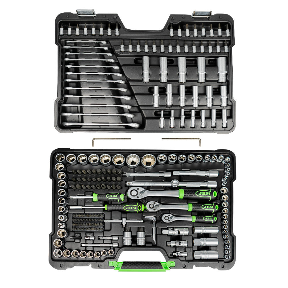 MALA de Ferramentas de 216 Peças com Soquetes de 12 Pontas de 1/4", 3/8" e 1/2" – Acabamento Zincado - JBM JBM, imagem do produto