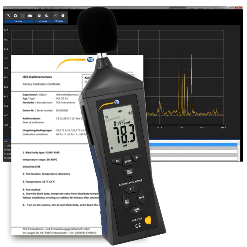 Medidor de nível sonoro PCE-322ALEQ-ICA incluindo certificado de calibração ISO
