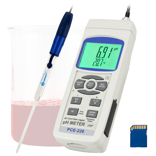 Medidor de pH PCE-228LIQ-ICA con certificado de calibración ISO