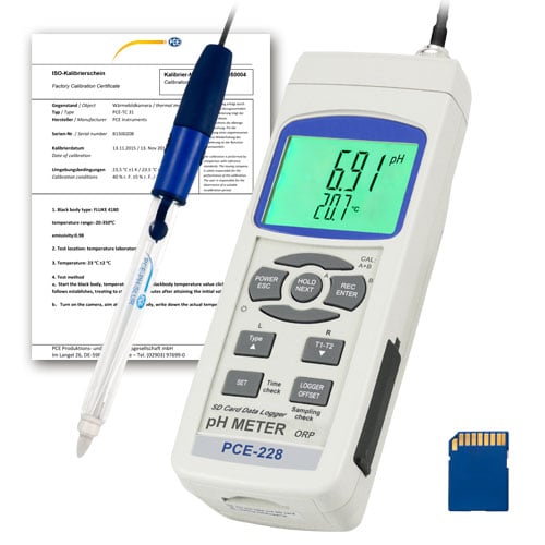 Medidor de pH PCE-228SLUR-ICA incluyendo certificado de calibración ISO