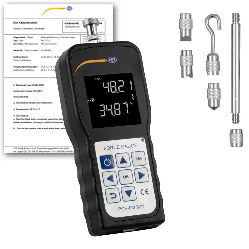 Dinamómetro PCE-FM 50N-ICA, incluyendo certificado de calibración ISO