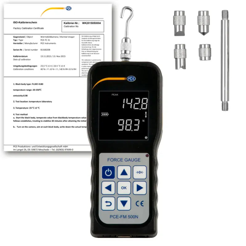 Dinamómetro PCE-FM 500N-ICA, incluye certificado de calibración ISO