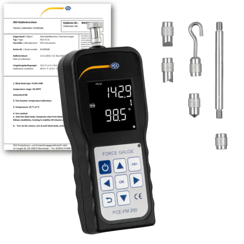 Dinamómetro PCE-FM 200-ICA, incluyendo certificado de calibración ISO