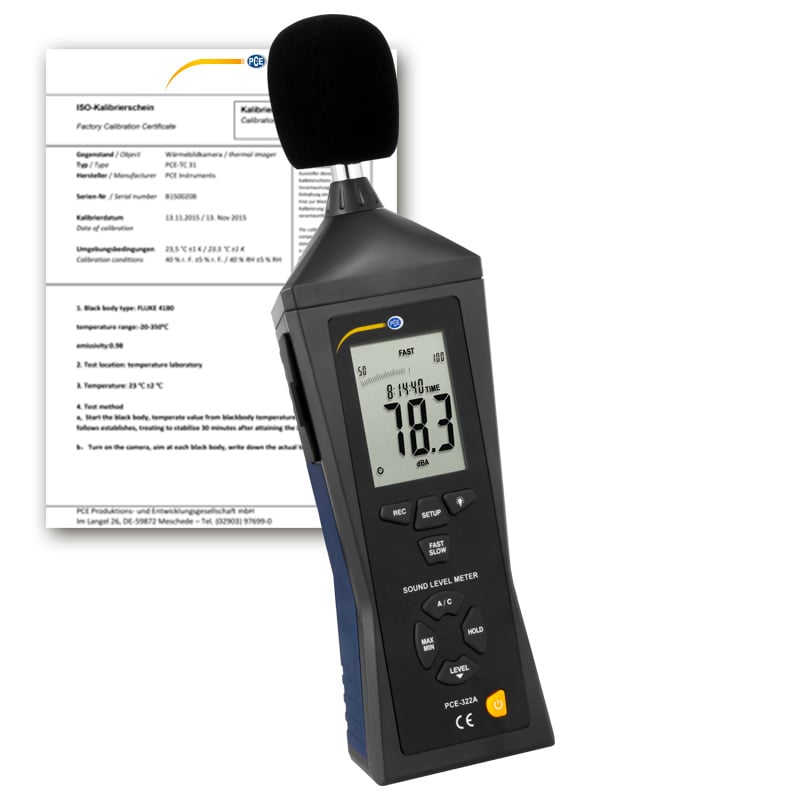 Medidor de nível sonoro PCE-322A-ICA incluindo certificado de calibração ISO