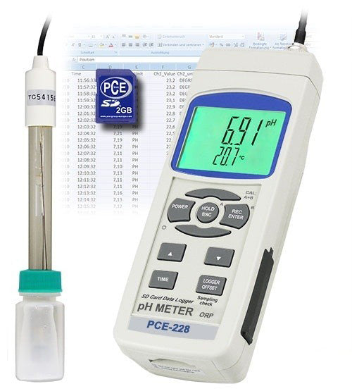 Medidor de pH PCE-228-ICA incluindo certificado de calibração ISO