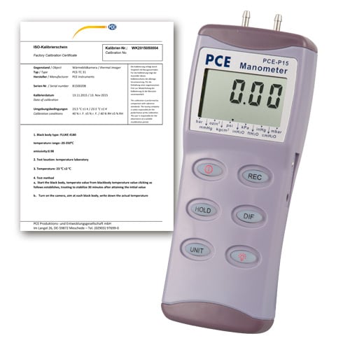 Manômetro PCE-P15-ICA incl. certificado de calibração ISO